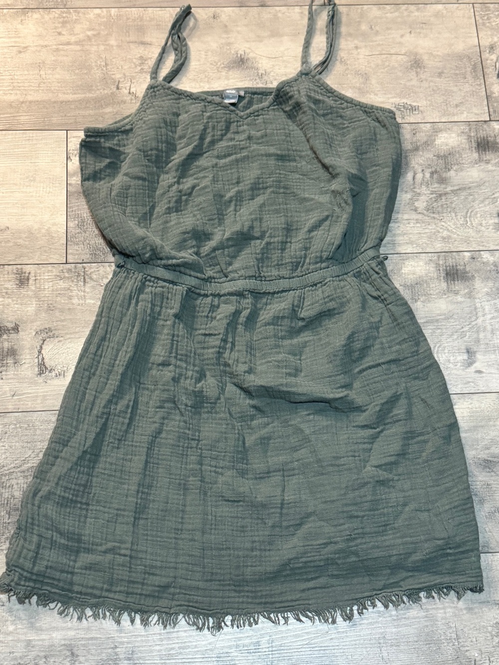 Aerie Sage Green Gauze Spaghetti-Strap Mini Dress, 100% Cotton, Medium